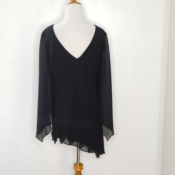 J.R. Nites by Caliendo Beaded Black Tunic Asymmetrical Hem V-Neck Women 10 - Picture 3 of 9